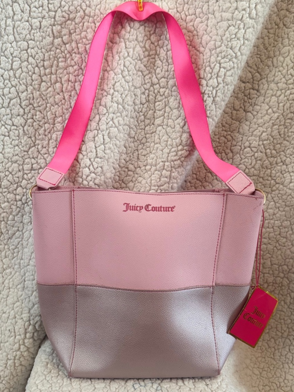 NWT Juicy Couture Pink Two-Tone Shoulder Tote with Hot Pink Strap